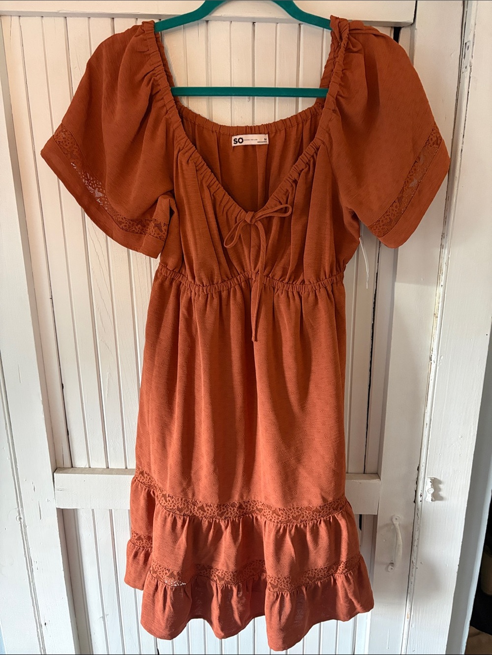 SO Rust Orange Tiered Peasant Dress